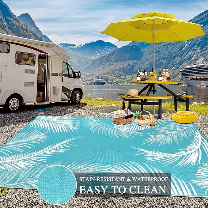 Pauwer Waterproof Outdoor Rug 9x12, Reversible Plastic Straw Patio Camping Rug - Image 7