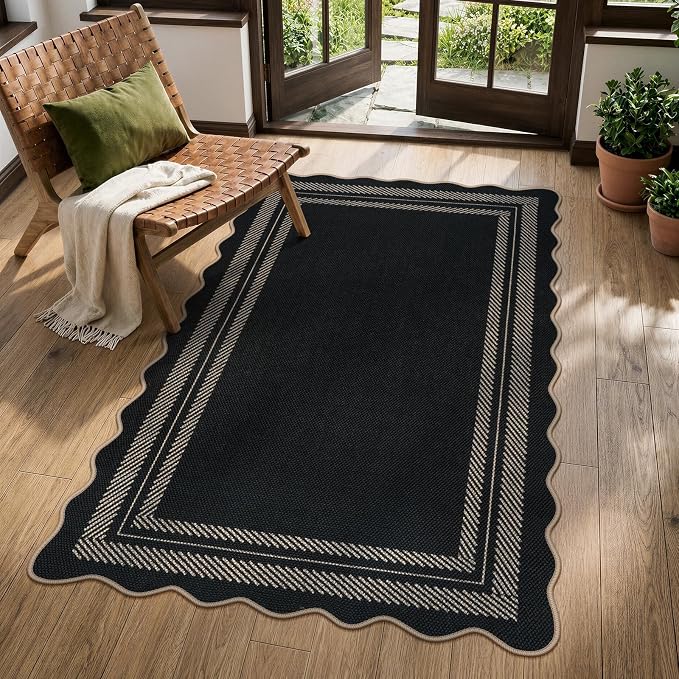 LIVEBOX Scalloped Washable 3x5 Outdoor Rug, Indoor Non Slip Patio Rugs by LIVEBOX
