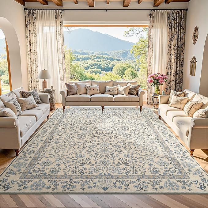 jinchan Zenith Floral 8x10 Area Rug Soft Low-Pile Living Room Rug Machine by JINCHAN