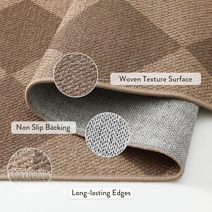Lahome Colette Checkered Easy Jute Rug, 9x12 Washable Dining Room Rug Indoor - Image 5