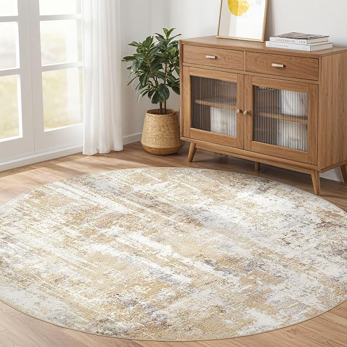 Round Rug Living Room Rugs: 5Ft Washable Circle Large Abstract Modern Soft - Image 6