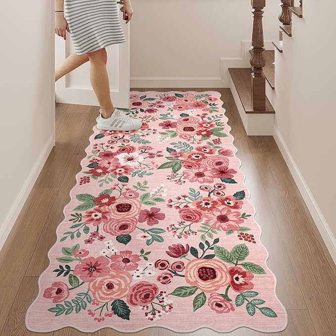 DUKINO 2x5 Washable Runner Rugs, Non Slip Floral Print Entryway Rug - Image 4