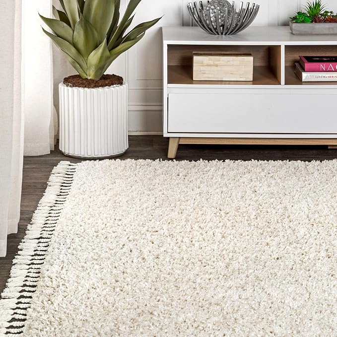 JONATHAN Y Mercer Shag Plush Tassel Cream Indoor Area Rug, Contemporary - Image 3