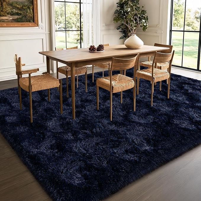 Navy Blue Rug for Living Room, 5x7 Fluffy Area Rugs for Bedroom, Soft Carpet - Image 4