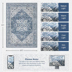 5x7 Area Rugs Living Room Rug: Washable Vintage Boho Medallion Rug No Slip - Image 2