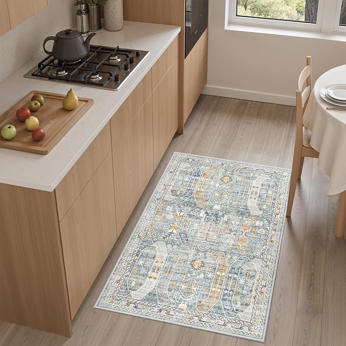 Madane Washable Area Rug 2x3, Small Entryway Rug Non-Slip Vintage Door Mat - Image 2