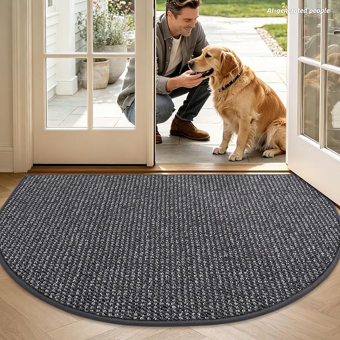 BEQHAUSE Dirt Trapper Door Mat 36" x 60" Half Circle Non Slip Washable Doormats - Image 2