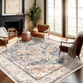 CHAMPLANT Washable Area Rug 10'x14' Blue Khaki Retro Flowers Boho Design by CHAMPLANT