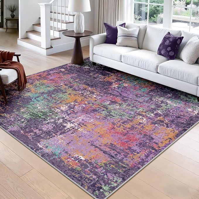 RELEANY Washable Area Rugs Square 8ft Non-Slip Modern Abstract Soft by RELEANY