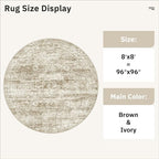 Soalmost 8ft Round Rug Brown/Ivory, Living Room Circle Rug Vintage Round Area - Image 5
