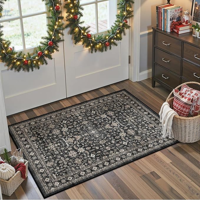 Dark Grey Washable 2x3 Entry Rug, Washable Small Rugs - Image 3