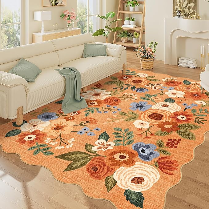DUKINO 5x7 Area Rug, Floral Washable Rugs - Image 7