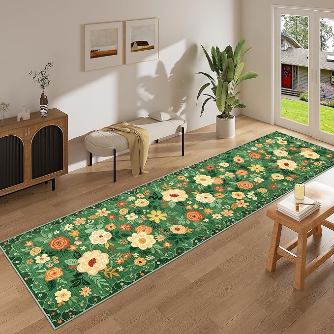 DUKINO Runner Rug for Hallway, 2.6x10 Washable Floral Long Kitchen Rug - Image 3