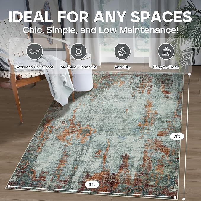 5x7 Area Rugs for Living Room Rug Washable: Modern Rug for Dining Room Bedroom - Image 2