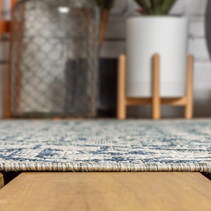 JONATHAN Y Boho Medallion Indoor Outdoor Round Area Rug 5 Ft Navy/Gray - Image 8