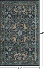 Vintage Large Entryway Rugs Indoor, 3x5 Washable Blue and Green Floral Rugs - Image 2