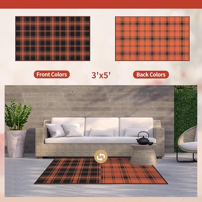 GENIMO Waterproof Outdoor Rug for Patio Clearance, Lightweight RV Camping Mat - Image 2