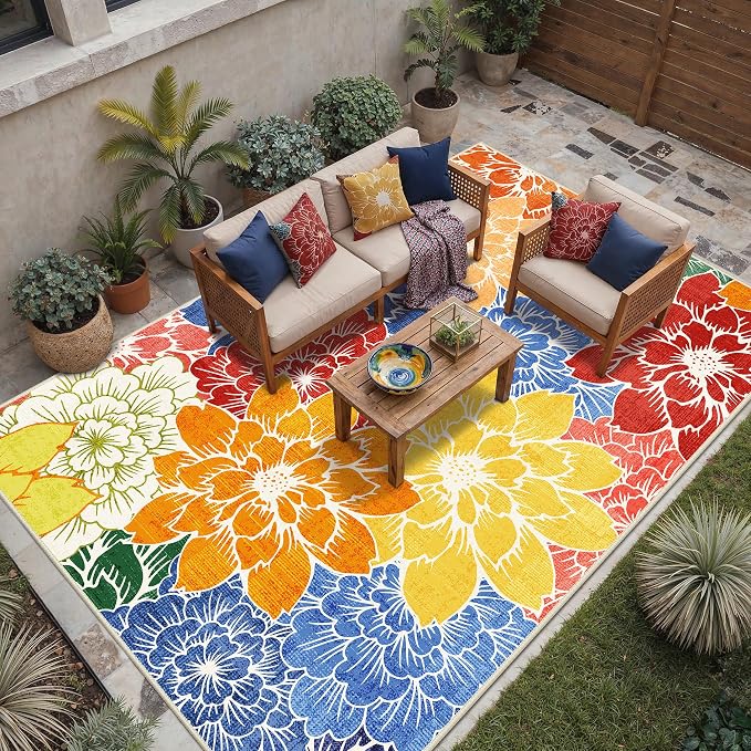 GENIMO Indoor Outdoor Area Rug 10'x14', Machine Washable Rugs - Image 6