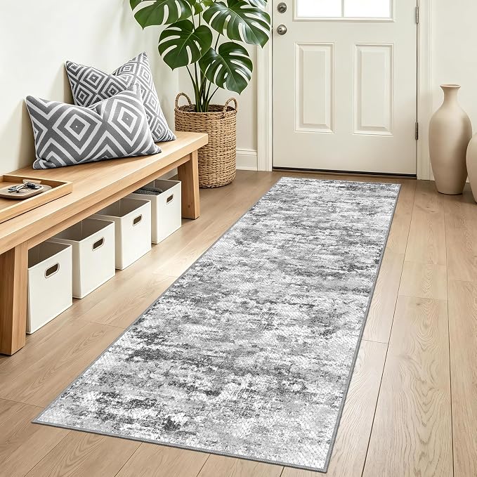 Abstract Washable Runner Rug 2x6, Hallway Rug Non-Slip, Woven Non-Shedding Thin by TTelephant