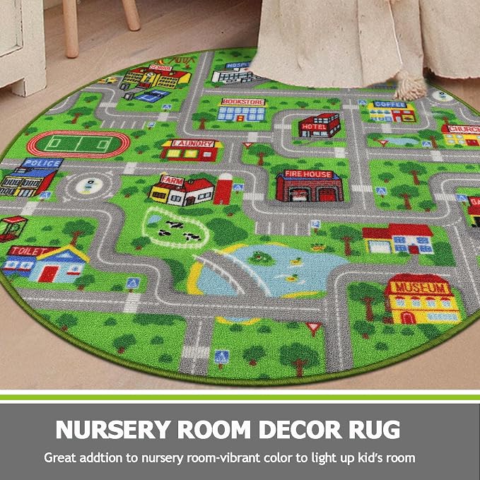 Capslpad Green Car Road Kid Rug Carpet Playmat - Image 5