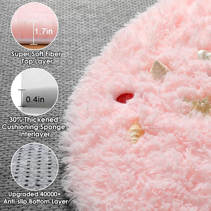 ONASAR Light Pink Fluffy Round Rugs 4ft - Image 2