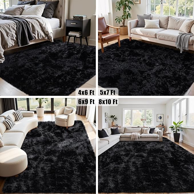 5x8 Area Rug for Living Room:Ultra Soft Fluffy Shag Black Rugs, Large Fuzzy - Image 7