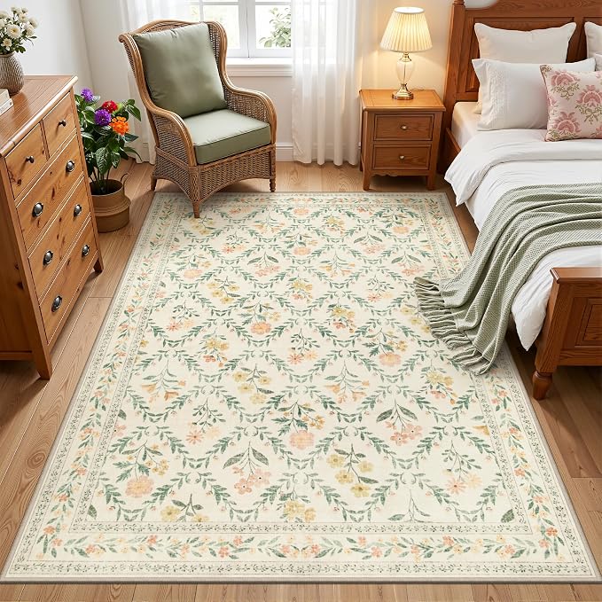 Area Rug Living Room Rugs: Floral 3x5 Washable Rug Vintage Soft Boho Non-Slip - Image 2