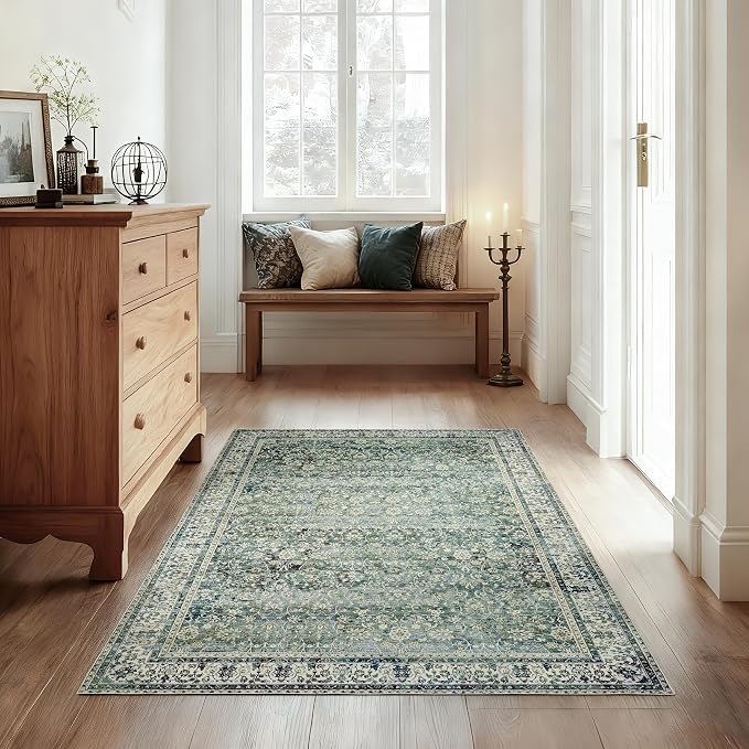 3x5 Area Rug for Entryway Indoor Low Pile Green Rugs - Image 8