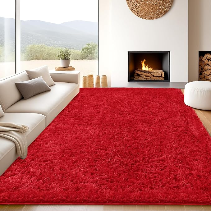 8x10 Red Area Rugs for Living Room, Large Fluffy Shag Rug for Bedroom Nursery - Image 2