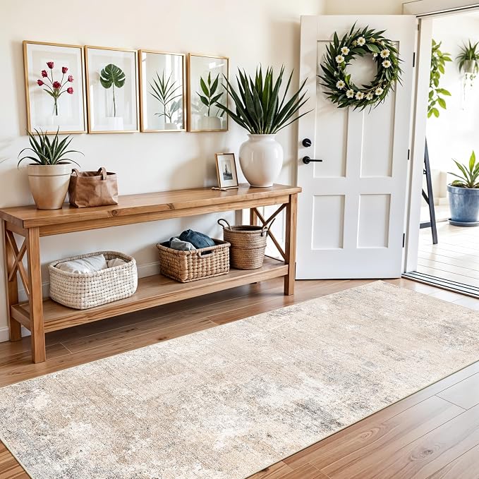 3x8 Washable Non-Slip Runner Rug – Modern Abstract Neutral Wide Carpet Runner - Image 3