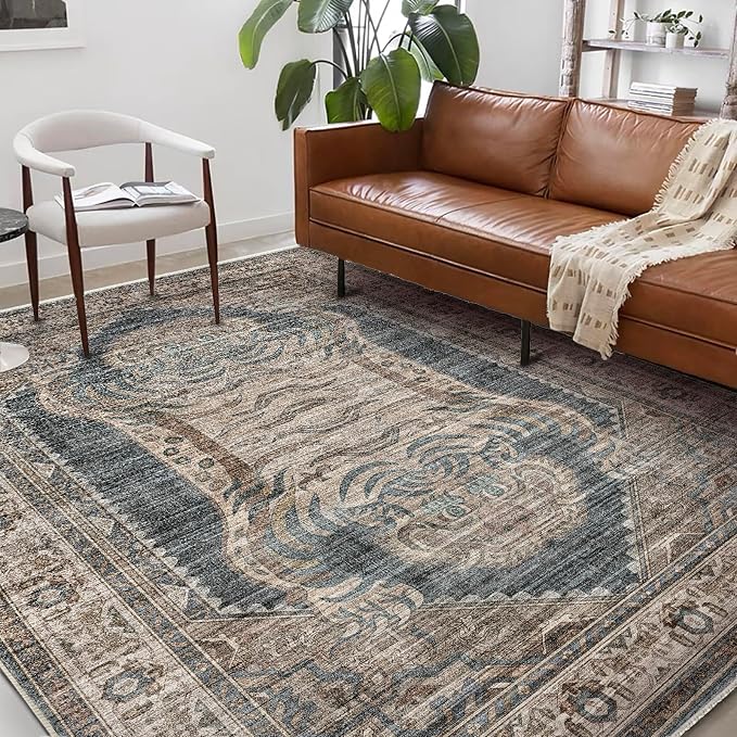CHAMPLANT Washable Area Rug 9'x12' Retro Boho Design Non-Shedding Easy Care by CHAMPLANT