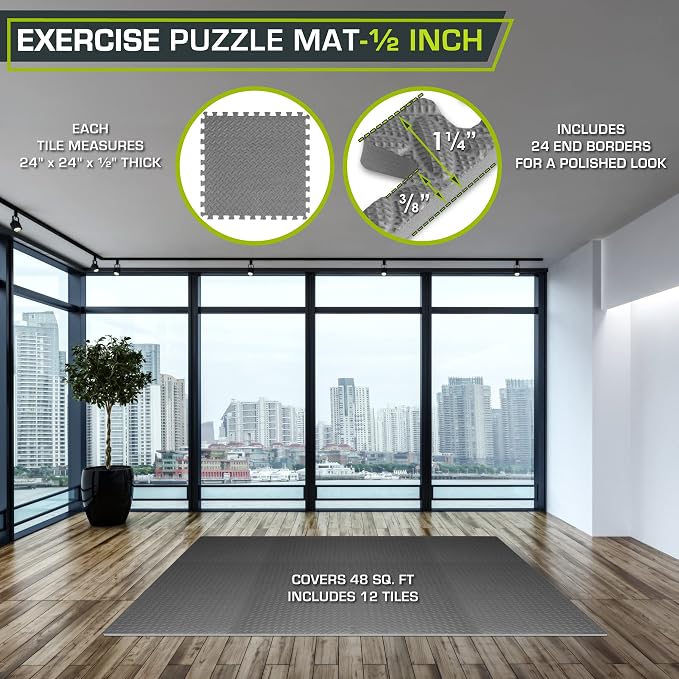 ProsourceFit Exercise Puzzle Mat ½-inch, EVA Interlocking Foam Floor Tiles - Image 2