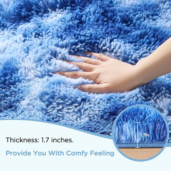 8x10 Shag Area Rugs for Living Room, Tie-Dyed Blue Large Fluffy Shaggy Rug for - Image 5