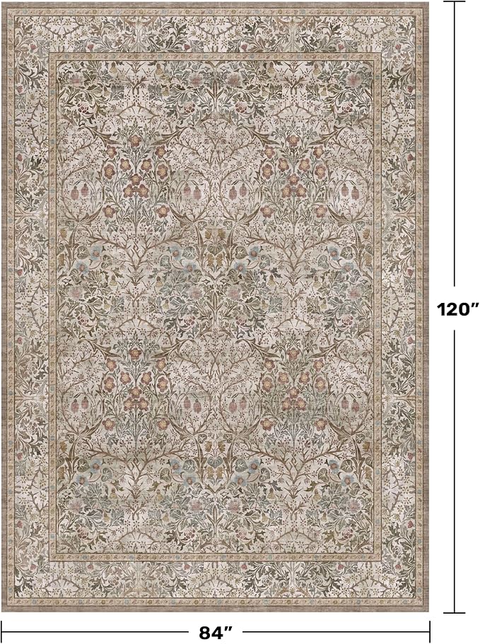 Hazo Haus Vintage Moss Green Living Room Rug, 7x10 Washable Large Area Rugs - Image 2