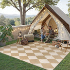 Outdoor Plastic Checkered Rug Waterproof Patio 9x12 Beige Brown Diamond - Image 2