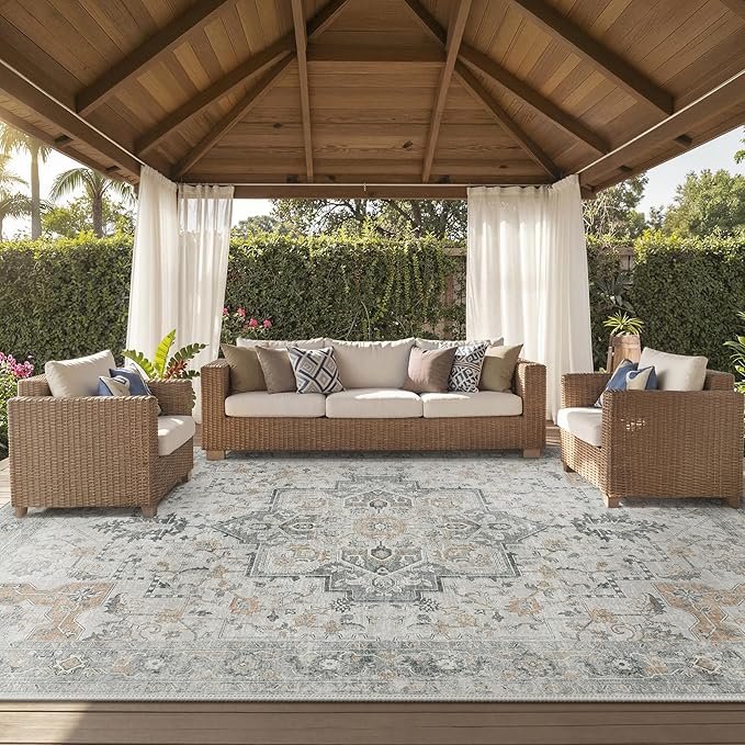 GENIMO Outdoor & Indoor Area Rug 10'x14', Waterproof, Non-Shedding, Easy by GENIMO