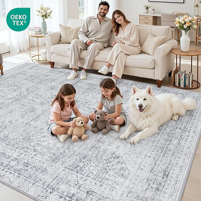 10x12 Area Rug for Living Room: Vintage Boho Neutral Washable Rug Indoor Soft - Image 7