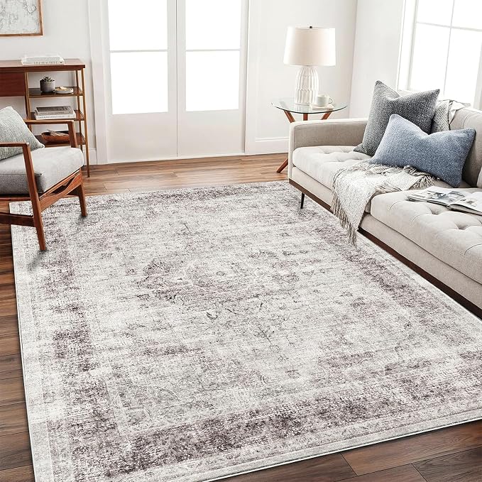 CHAMPLANT Area Rug 6'x9' Washable Floral red Vintage Traditional Floor Cover by CHAMPLANT