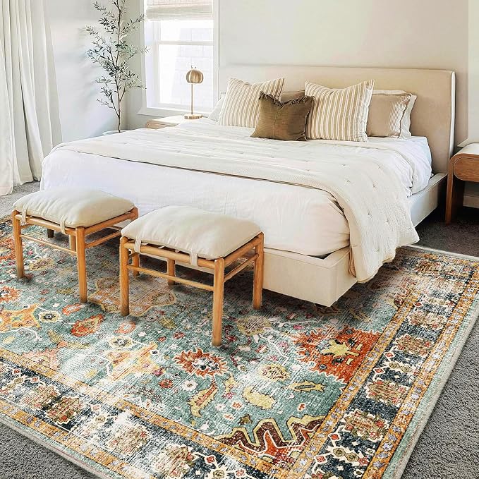 CHAMPLANT Area Rug 6'x9' Washable Vintage Traditional Distressed Thin Retro - Image 2