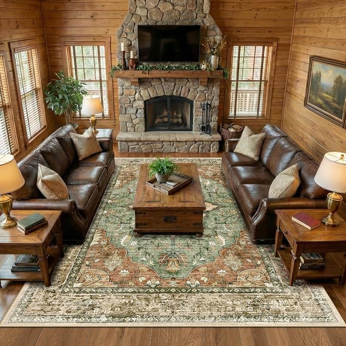 RELEANY Area Rugs Large 9'x12' Washable Non-Slip, Floral Vintage Distress - Image 3