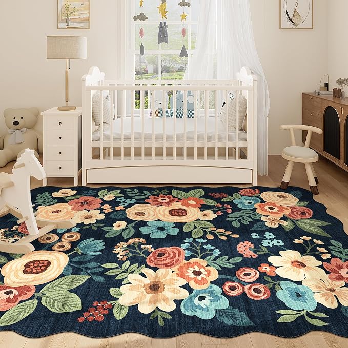 DUKINO 5x7 Area Rug, Floral Washable Rugs - Image 3
