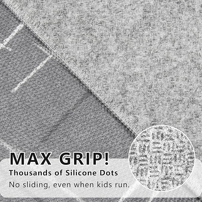 Gray Runner Rug Ultra Non-Slip 2x10 Long Hallway Rugs Washable Modern Tear and - Image 5