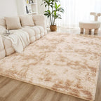 Litanika 5x8 Shag Area Rug for Living Room Bedroom, Tie-Dyed Beige High Pile by Litanika