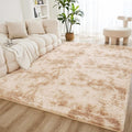 Litanika 8x10 Shag Area Rug for Living Room Bedroom, Tie-Dyed Beige High Pile by Litanika
