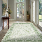 Green and Cream Area Rug 3x5 for Entryway Machine Washable Small Rug for Indoor - Image 9