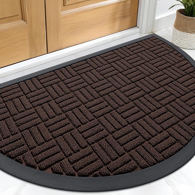 OLANLY Half Circle Door Mat Outside Entrance 29.5x17, Heavy Duty Sturdy Natural by OLANLY
