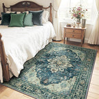 RELEANY Area Rugs 4'x6' Washable Non-Slip, Floral Vintage Distress Medallion - Image 2