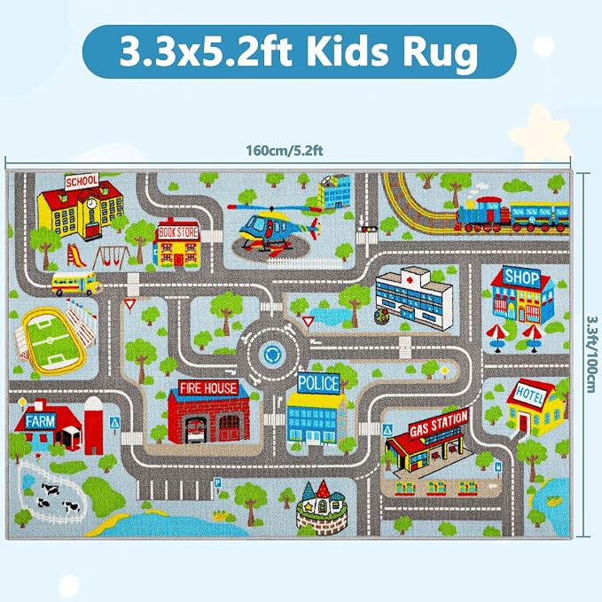 Capslpad Kids Rug Educational Play Rug 5.2'x3.3' Traffic Road Kids Play Car Mat - Image 2