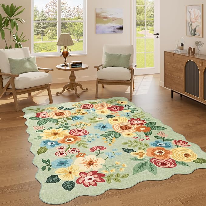 DUKINO 4x6 Area Rug, Floral Non-Slip Indoor Washable Rug - Image 3