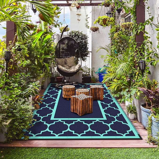 GENIMO 9 ' x 12 ' Outdoor Rug for Patio, Waterproof Indoor Outdoor Plastic - Image 3